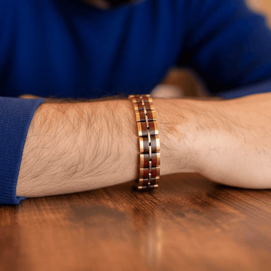 Bracelet Freyr Tri - Tone Stainless Steel & Red Sandalwood - La Moda Me