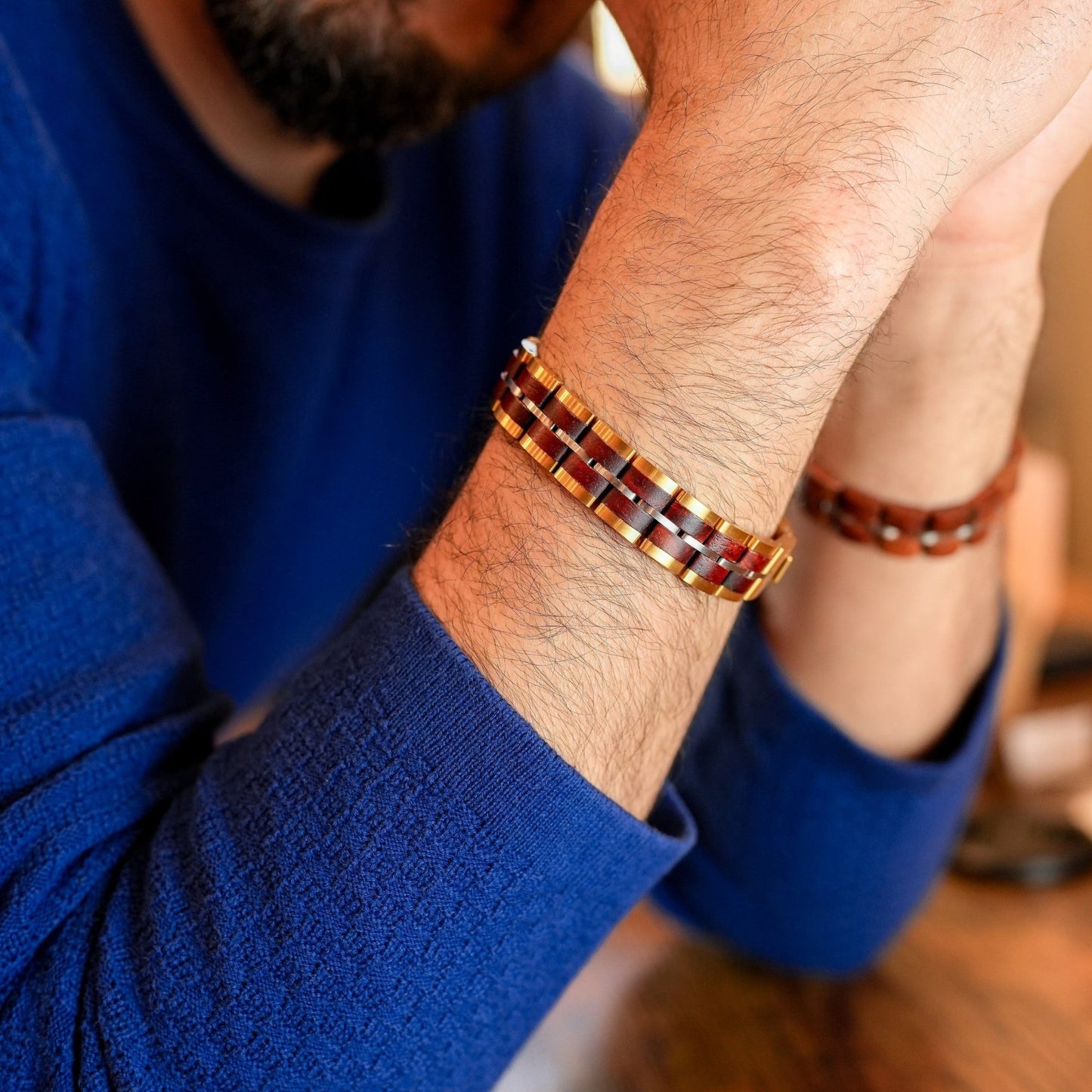 Bracelet Freyr Tri - Tone Stainless Steel & Red Sandalwood - La Moda Me