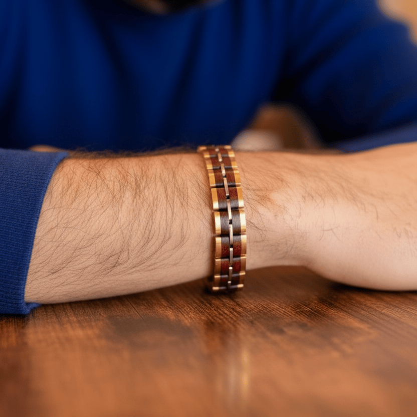 Bracelet Freyr Tri - Tone Stainless Steel & Red Sandalwood - La Moda Me