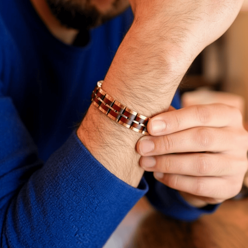 Bracelet Freyr Tri - Tone Stainless Steel & Red Sandalwood - La Moda Me