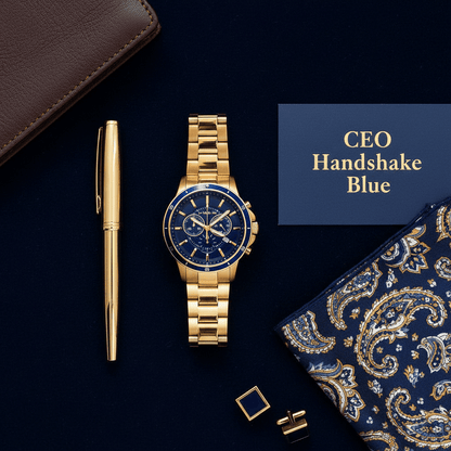 CEO Handshake Blue Watch - Executive Luxury Timepiece - La Moda Me