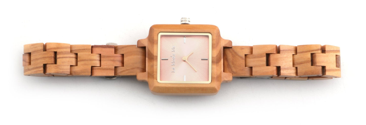 Watch La Piccola Natura, natural, pink display, olivewood, rustical - La Moda Me