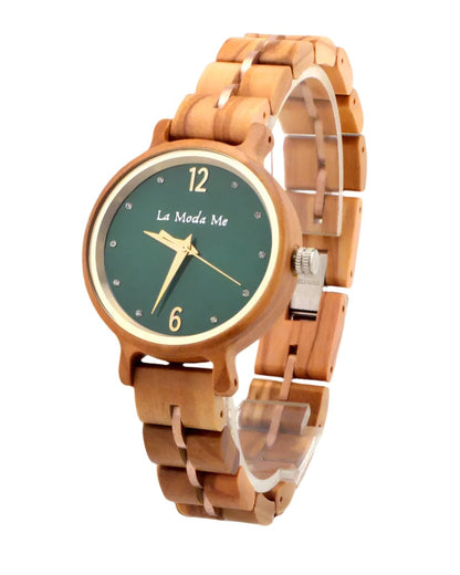 Watch Viridis, olivewood, green display, elegant - La Moda Me