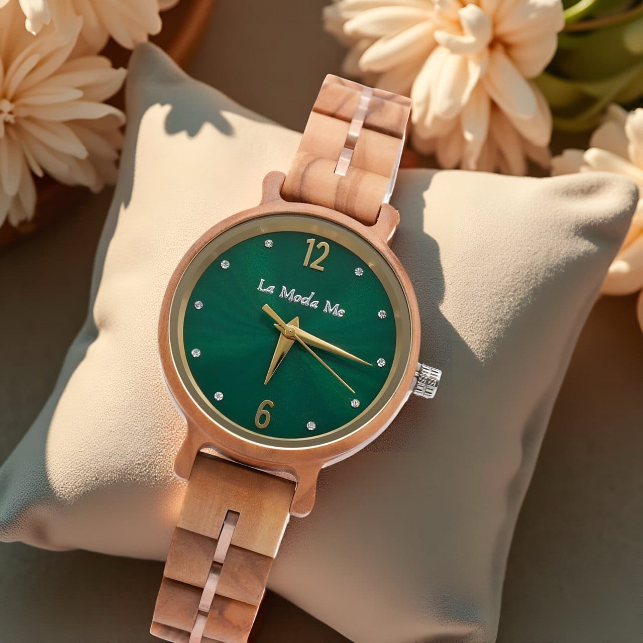 Watch Viridis, olivewood, green display, elegant - La Moda Me