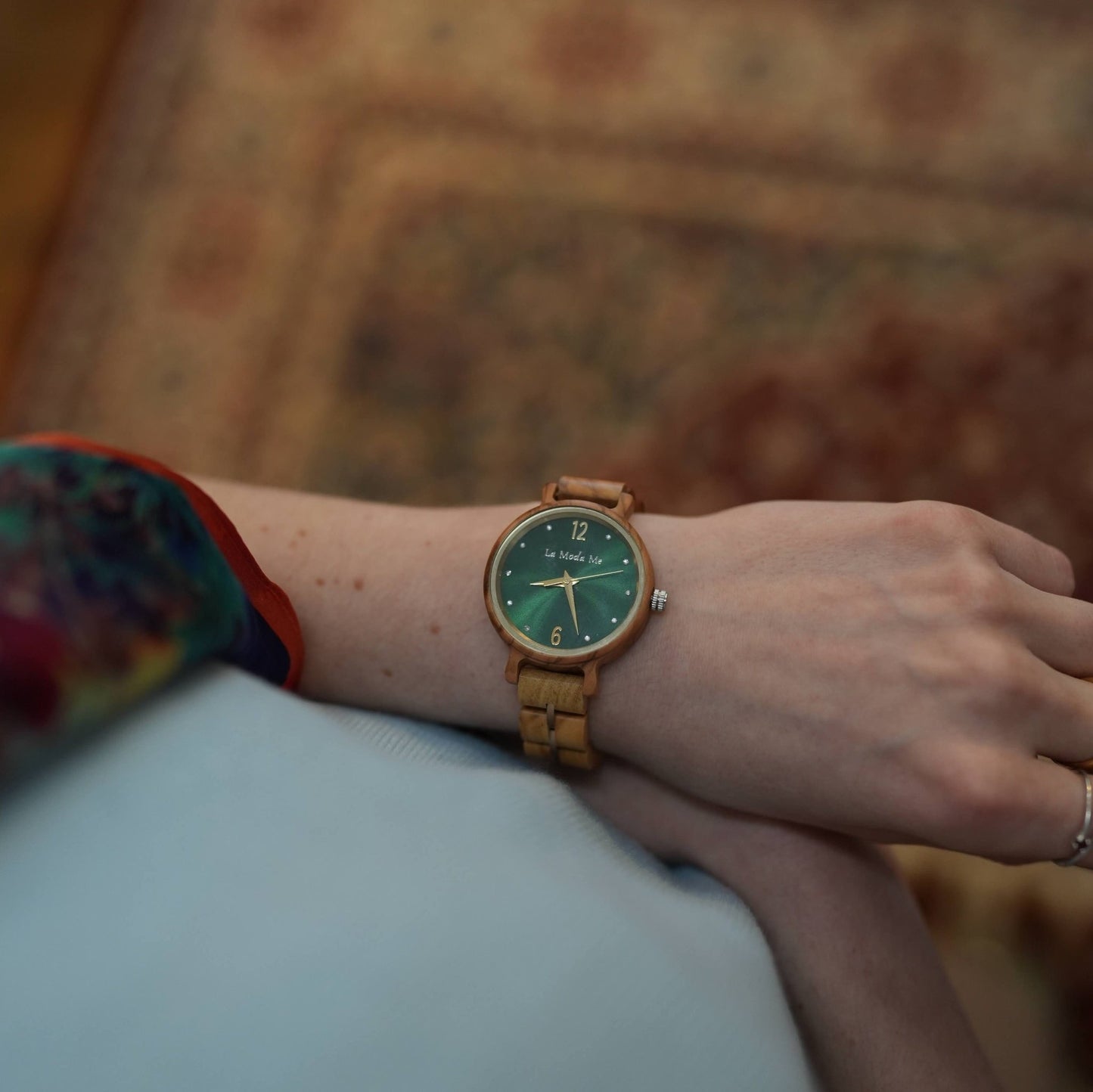 Watch Viridis, olivewood, green display, elegant - La Moda Me
