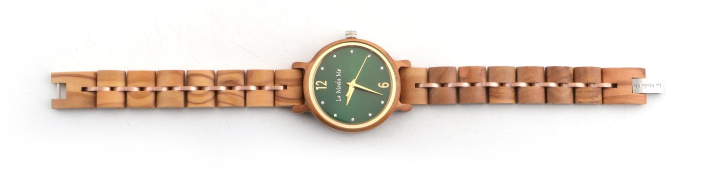 Watch Viridis, olivewood, green display, elegant - La Moda Me