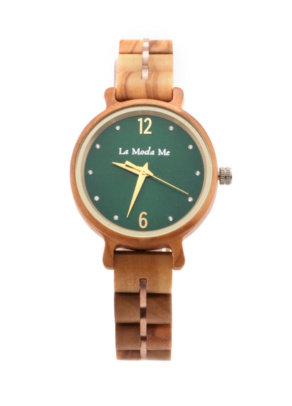Watch Viridis, olivewood, green display, elegant - La Moda Me